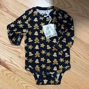 NWT Kate Quinn Navy Tan Gingerbread Cookies Star Bodysuit